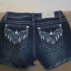 Miss Me Dark Blue Embroidered Denim Shorts